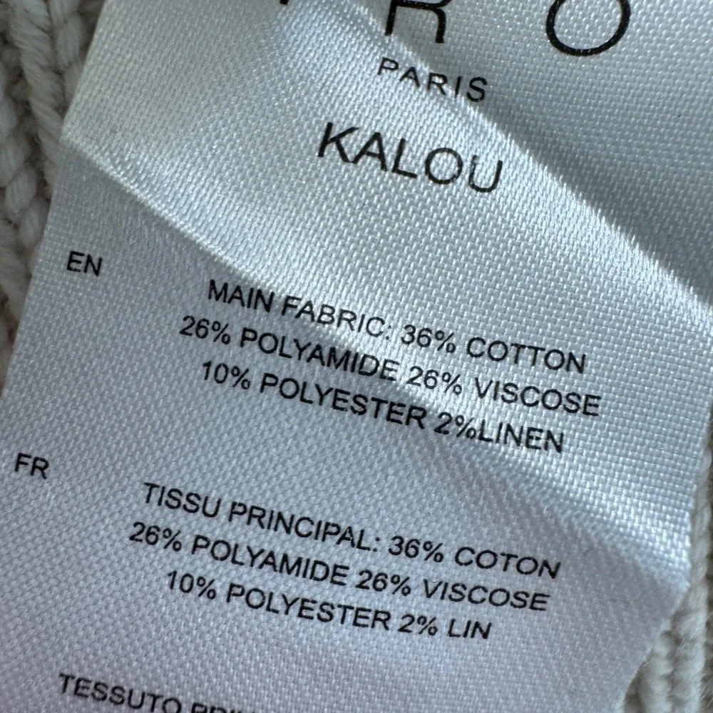 IRO Paris Kalou Ribbed Knit Two Tone Short Sleeve Sweater Beige Cream Small